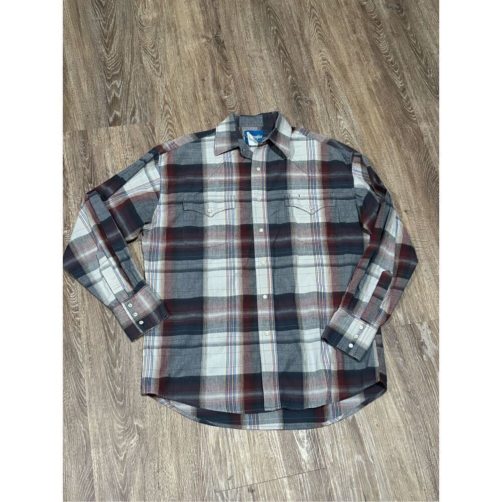 Wrangler vtg pearl snap L plaid western shirt